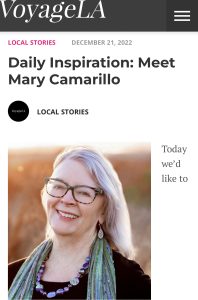 Voyage LA Daily Inspiration header with photo of Mary Camarillo