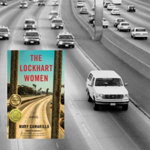 The Lockhart Women book cover in front of Simpson's white bronco on the freeway
